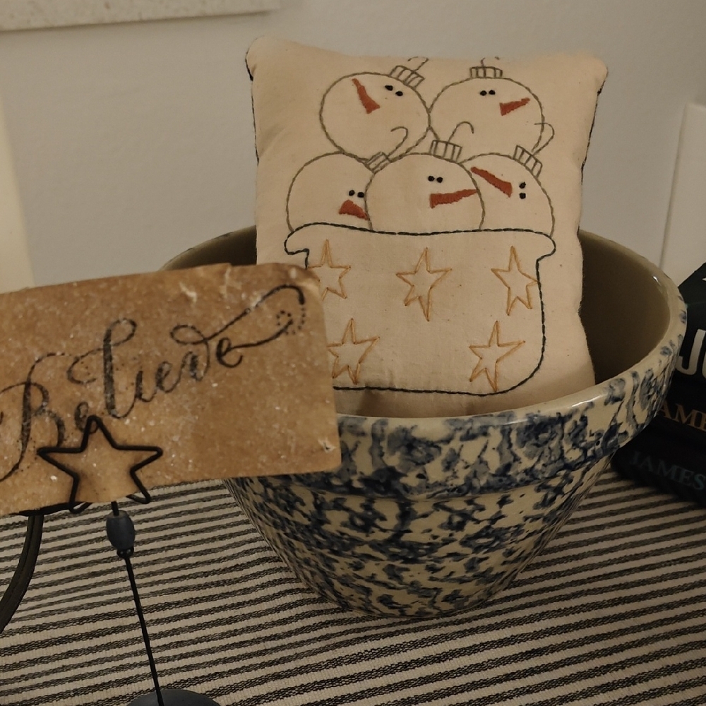 Charming Snowman Basket Holiday Pillow